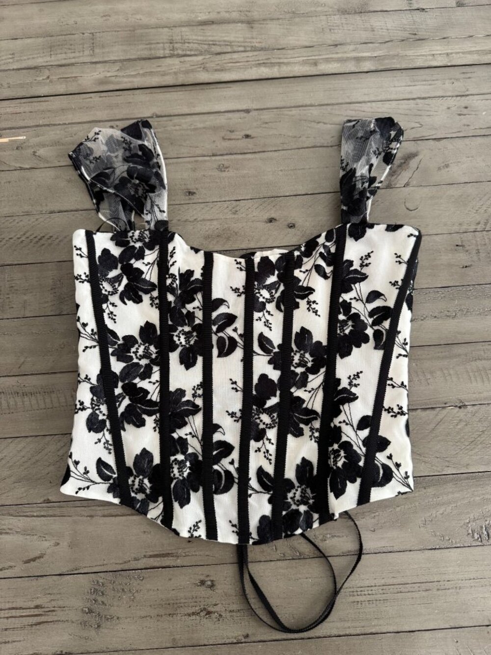 BROCK COLLECTION Floral Silk Bustier Corset Top Black White Size 0